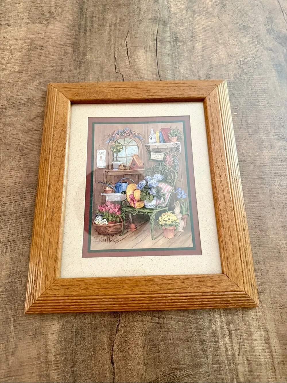 Home Interiors Brown Wood Frame with Floral Garden Print